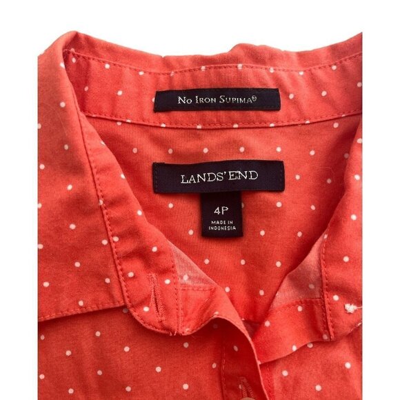 Lands End No Iron Supima Women's Coral Polka Dot Long Sleeve Up Down Shirt 4P - Picture 5 of 7